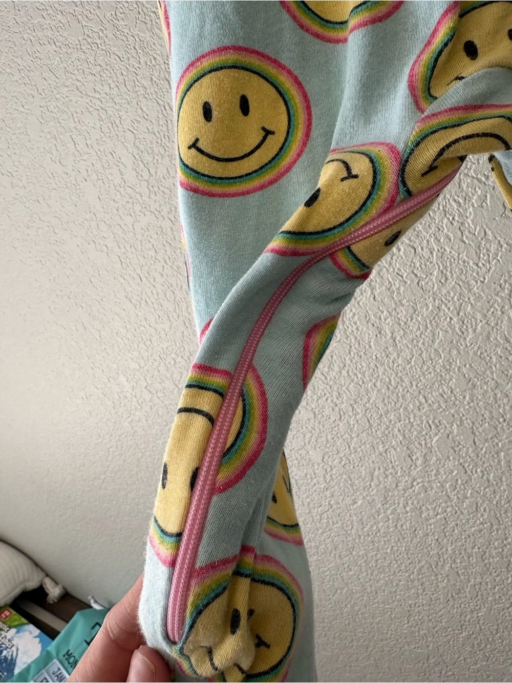The Children's Place Light Blue Smiley Face Zipper Front Pajamas with Pink Trim